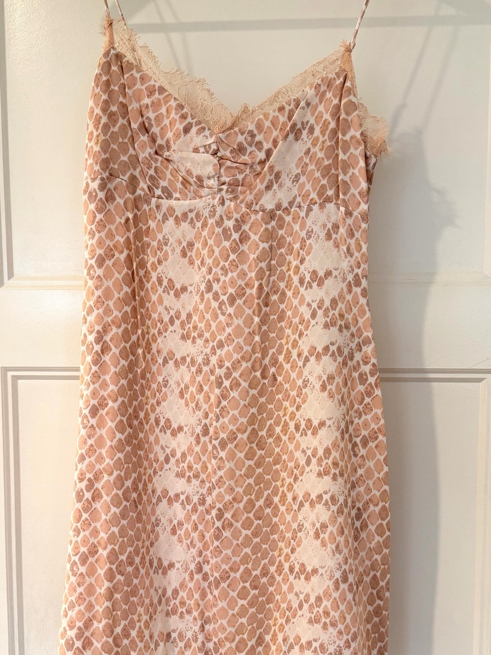 AFRM Eyelash Lace-Trim Slip Dress in Blush Snake Print